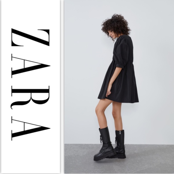 Zara Black Puffy Sleeved Dress NWT - Picture 6 of 12